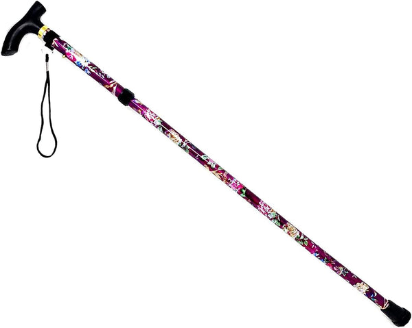 Purple Floral Foldable Walking Stick Mobility Aid