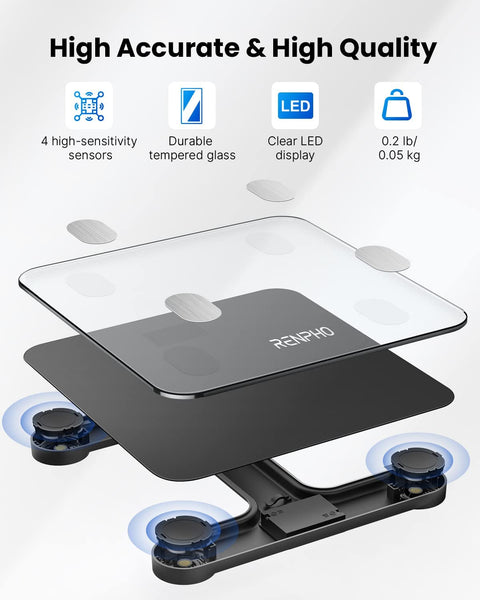 Bluetooth Weighing Scales, BMI, Body Fat Analyser Digital Smart Bathroom Scales with Smartphone App