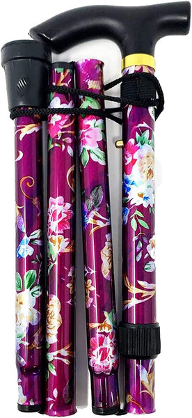 Purple Floral Foldable Walking Stick Mobility Aid