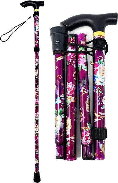 Purple Floral Foldable Walking Stick Mobility Aid