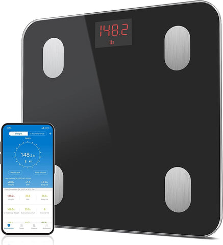 Bluetooth Weighing Scales, BMI, Body Fat Analyser Digital Smart Bathroom Scales with Smartphone App